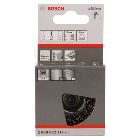 BOSCH Hrnkový kartáč, zvlněný drát, 50×0,3 mm, nerezová ocel 2608622117