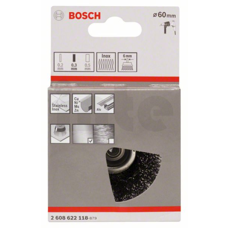 BOSCH Hrnkový kartáč, zvlněný drát, 60×0,3 mm, nerezová ocel 2608622118