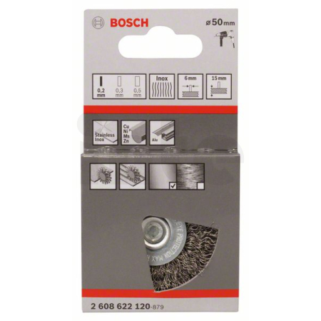 BOSCH Kotoučový drátěný kartáč, zvlněný drát, 50×0,2 mm, nerezová ocel 2608622120