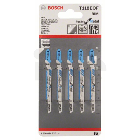 BOSCH Pilový plátek pro přímočaré pily PRO Metal curve T118EOF, 83 mm, 5 ks 2608634237
