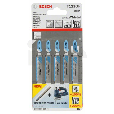 BOSCH Pilový plátek do kmitací pily T 121 GF, 5 ks 2608636696