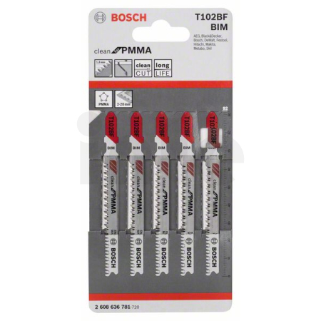 BOSCH Pilový plátek do kmitací pily T 102 BF, 5 ks 2608636781