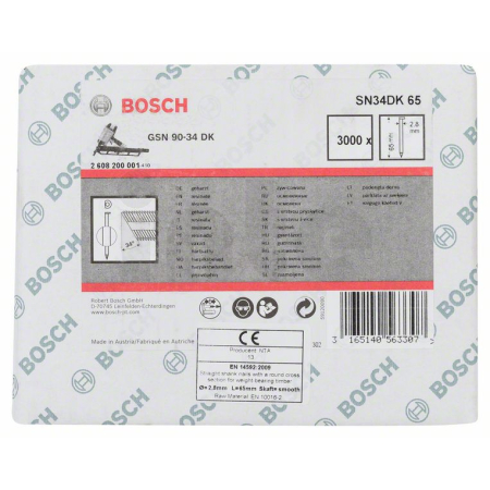 BOSCH Hřebíky s hlavou tvaru D v pásu SN34DK 65 2608200001