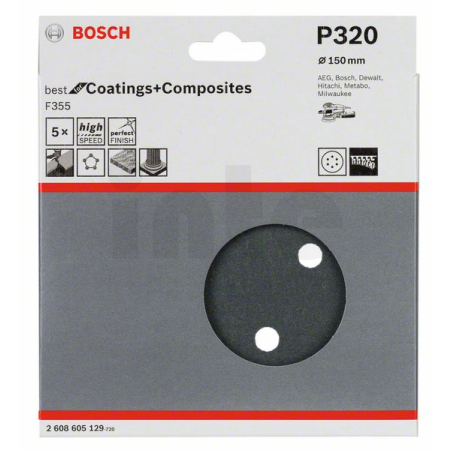 BOSCH Brusný papír PRO F355, 150 mm, G320, 5 ks 2608605129