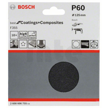 BOSCH Brusný papír PRO F355, 125 mm, G60, 10 ks 2608606755