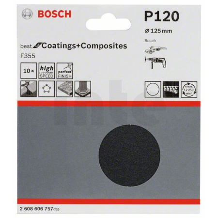 BOSCH Brusný kotouč PRO F355, 125 mm, G120, 10 ks 2608606757