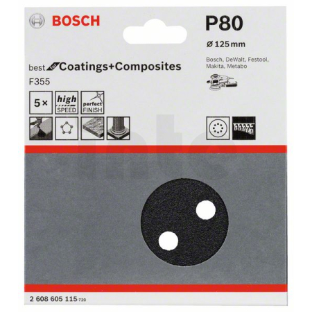 BOSCH Brusný papír F355, balení 5 ks 2608605115