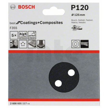 BOSCH Brusný papír F355, balení 5 ks 2608605117