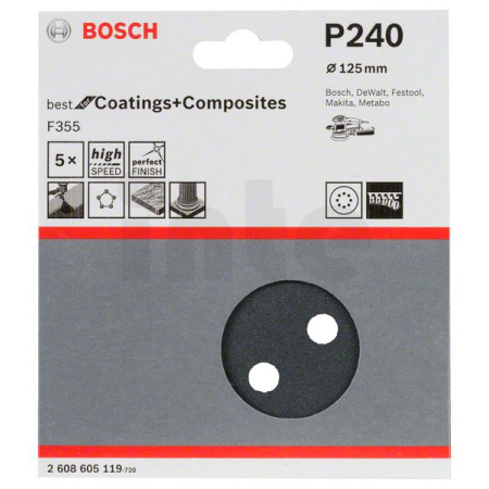 BOSCH Brusný papír F355, balení 5 ks 2608605119