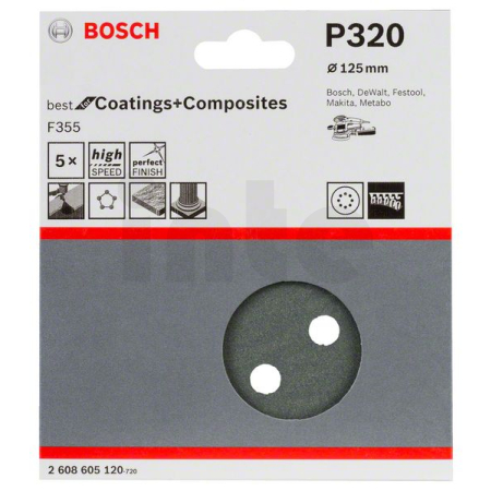 BOSCH Brusný papír F355, balení 5 ks 2608605120