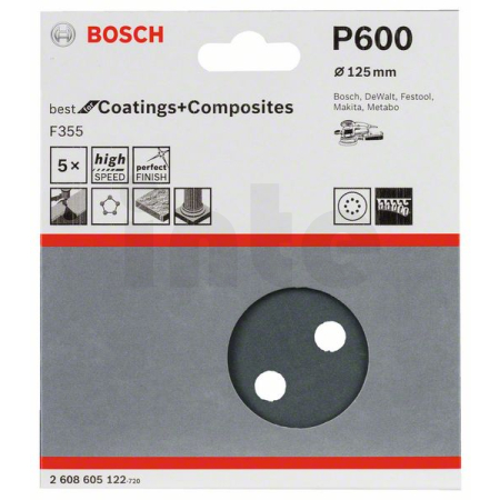 BOSCH Brusný papír F355, balení 5 ks 2608605122