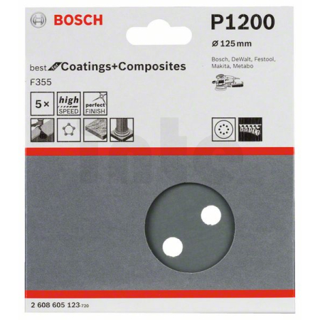 BOSCH Brusný papír F355, balení 5 ks 2608605123
