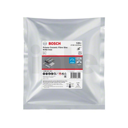 BOSCH Fíbrový brusný kotouč EXPERT R782 Prisma Ceramic 180 mm, 22,23 mm, P120, 25 ks 2608621831