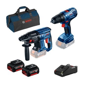 BOSCH akumulátorové vrtací kladivo GBH 180-LI + akumulátorový vrtací šroubovák GSR 180-LI + 2× akumulátor GBA 18V 4.0Ah + brašna