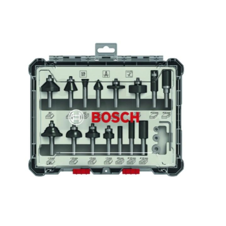 BOSCH Smíšená sada tvarových fréz s vřetenem Ø 8 mm, 15 ks 2607017472