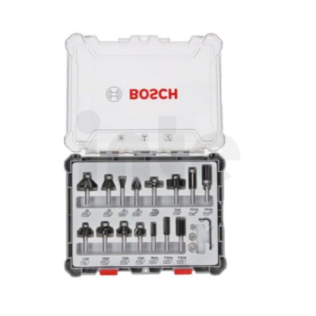BOSCH Smíšená sada tvarových fréz s vřetenem Ø 8 mm, 15 ks 2607017472