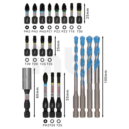Bosch Professional sada bitů a vrtáků PRO Impact Mixed Set, 20 ks (2608521U83)