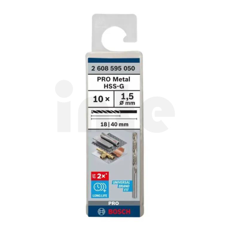 BOSCH Vrták do kovu PRO Metal HSS-G standardní délky, 1,5 × 18 × 40 mm, 10 ks 2608595050
