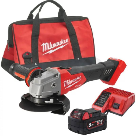 MILWAUKEE M18 FSAG125X-501B Aku úhlová bruska s posuvným spínačem 125 mm, 1 x M18 B5 + M12-18 C+ taška, 4933500779