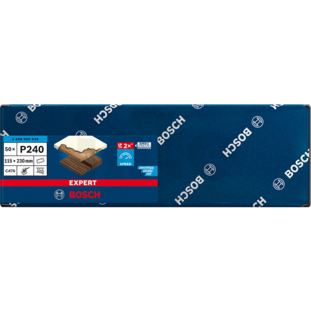 BOSCH Brusné papíry EXPERT C470 se 14 otvory pro vibrační brusky 115 × 230 mm, P240, 50 ks 2608900948