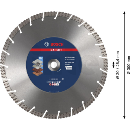 BOSCH Diamantový dělicí kotouč EXPERT MultiMaterial 300 × 20/25,40 × 3 × 15 mm 2608900665