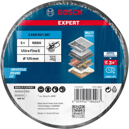 BOSCH Rounový kotouč EXPERT N880 pro vibrační brusky 125 mm, jemný, 5 kusů 2608901387