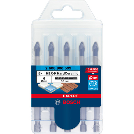 BOSCH Vrtáky do střešních tašek EXPERT HEX-9 HardCeramic, 6 mm, 5 ks 2608900599