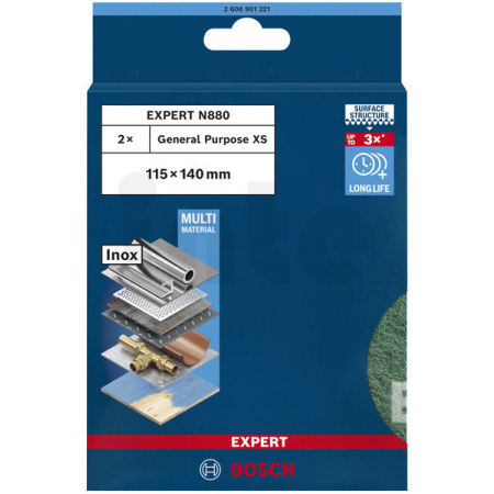 BOSCH Arch brusného rouna EXPERT N880 pro ruční broušení 115 × 140 mm, General Purpose XS, 2 ks 2608901221