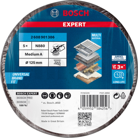 BOSCH Rounový kotouč EXPERT N880 pro vibrační brusky 125 mm, střední, 5 ks 2608901386