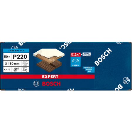 BOSCH Brusný papír EXPERT C470 s více otvory pro vibrační brusky 150 mm, G 220 50 ks 2608901142