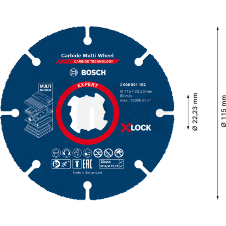 BOSCH Víceúčelové řezné kotouče EXPERT Carbide Multi Wheel X-LOCK 115 mm, 22,23 mm 2608901192