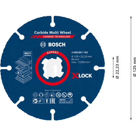 BOSCH Víceúčelový řezný kotouč EXPERT Carbide Multi Wheel X-LOCK 125 mm, 22,23 mm 2608901193