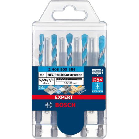 BOSCH 5dílná sada vrtáků EXPERT HEX-9 MultiConstruction 5,5/6/6/7/8 mm 2608900586