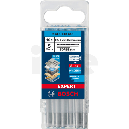 BOSCH Spirálový vrták EXPERT CYL-9 MultiConstruction 5 × 50 × 85 mm, 10 ks 2608900638