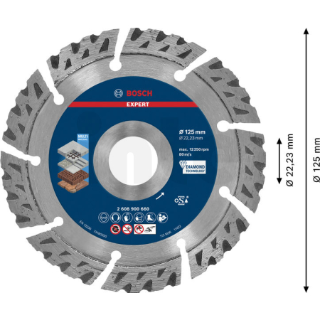BOSCH Diamantový řezný kotouč EXPERT MultiMaterial 125 × 22,23 × 2,2 × 12 mm 2608900660
