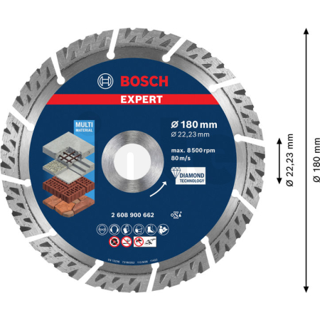 BOSCH Diamantový řezný kotouč EXPERT MultiMaterial 180 × 22,23 × 2,4 × 12 mm 2608900662