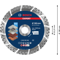 BOSCH Diamantový řezný kotouč EXPERT MultiMaterial 180 × 22,23 × 2,4 × 12 mm 2608900662