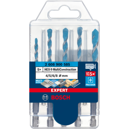 BOSCH 5dílná sada vrtáků EXPERT HEX-9 MultiConstruction 4/5/6/6/8 mm 2608900585
