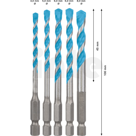 BOSCH 5dílná sada vrtáků EXPERT HEX-9 MultiConstruction 4/5/6/6/8 mm 2608900585