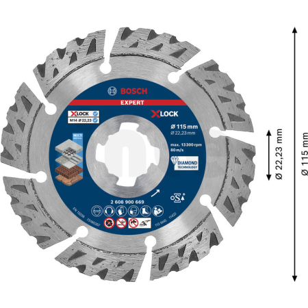 BOSCH Diamantový dělicí kotouč EXPERT MultiMaterial X-LOCK 115 × 22,23 × 2,4 × 12 mm 2608900669