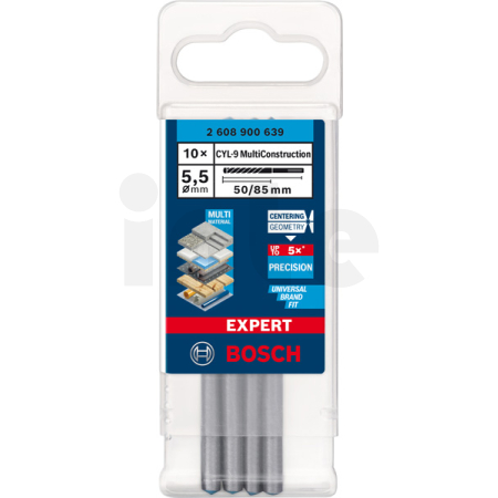 BOSCH Spirálový vrták EXPERT CYL-9 MultiConstruction 5,5 × 50 × 85 mm, 10 ks 2608900639