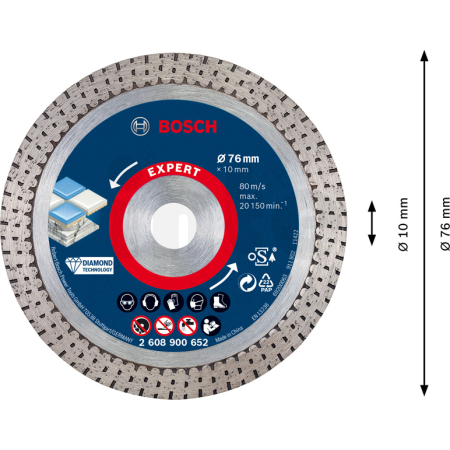 BOSCH Diamantový řezný kotouč EXPERT HardCeramic 76 mm, 76 × 1,5 × 10 mm 2608900652