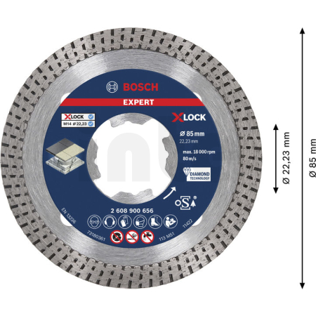 BOSCH Diamantový dělicí kotouč EXPERT HardCeramic X-LOCK 85 × 22,23 × 1,6 × 7 mm 2608900656