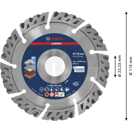 BOSCH Diamantový řezný kotouč EXPERT MultiMaterial 115 × 22,23 × 2,2 × 12 mm 2608900659