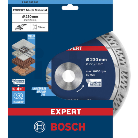 BOSCH Diamantový dělicí kotouč EXPERT MultiMaterial 230 × 22,23 × 2,4 × 15 mm 2608900663