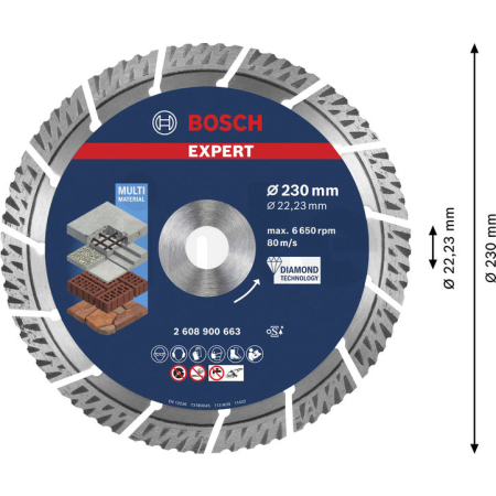 BOSCH Diamantový dělicí kotouč EXPERT MultiMaterial 230 × 22,23 × 2,4 × 15 mm 2608900663