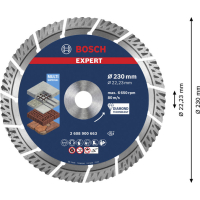 BOSCH Diamantový dělicí kotouč EXPERT MultiMaterial 230 × 22,23 × 2,4 × 15 mm 2608900663