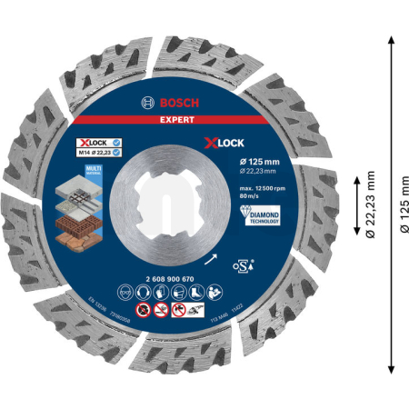 BOSCH Diamantový dělicí kotouč EXPERT MultiMaterial X-LOCK 125 × 22,23 × 2,4 × 12 mm 2608900670
