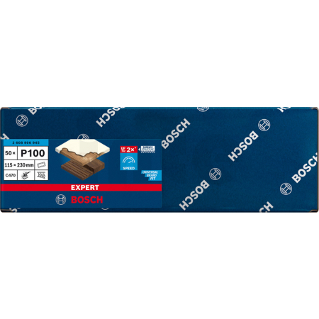 BOSCH Brusné papíry EXPERT C470 se 14 otvory pro vibrační brusky 115 × 230 mm, P100, 50 ks 2608900945