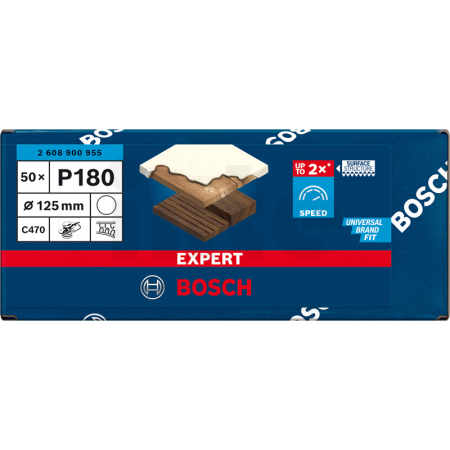 BOSCH Brusný papír EXPERT C470 bez otvorů pro úhlové brusky a vrtačky 125 mm, G 180 50 ks 2608900955